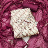 Wine and White Floral Cotton Banarasi Handwork Unstitched Suit